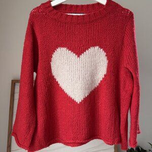 Women's Anthropologie WOODEN SHIPS Red White Heart Pullover Sweater X/S Small